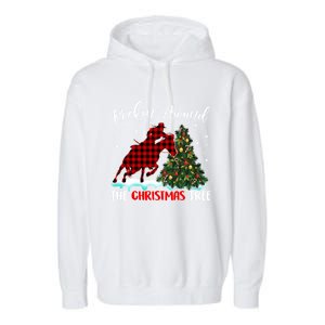 Horse Rockin Around Christmas Tree Barrel Equestrian Xmas Gift Garment-Dyed Fleece Hoodie