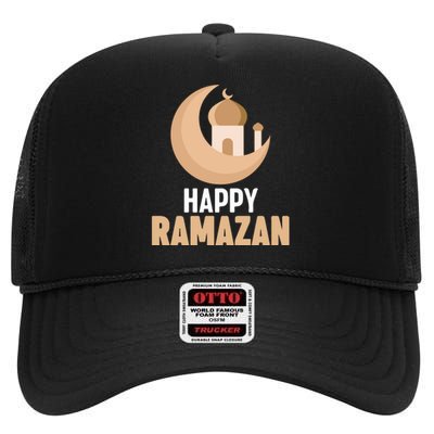 Happy Ramadan Arabic Calligraphy Gift For Ramadan Mubarak High Crown Mesh Back Trucker Hat