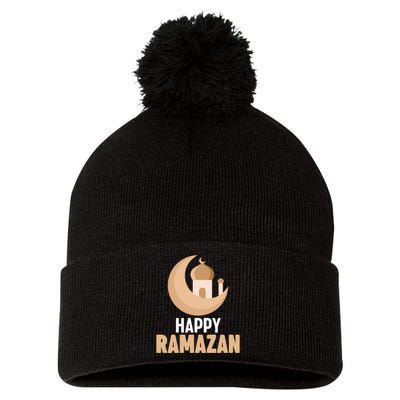 Happy Ramadan Arabic Calligraphy Gift For Ramadan Mubarak Pom Pom 12in Knit Beanie