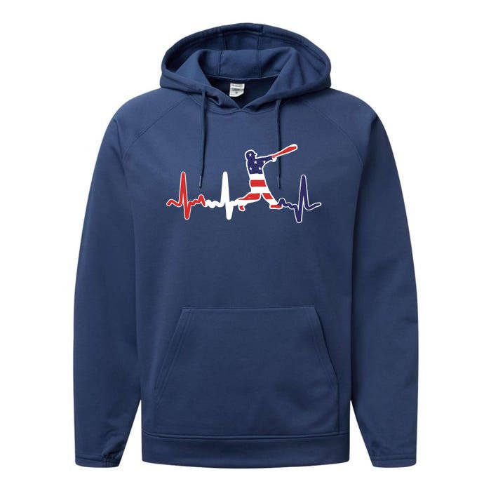 Home Run Baseball Flag Baseball Heartbeat Performance Fleece Hoodie