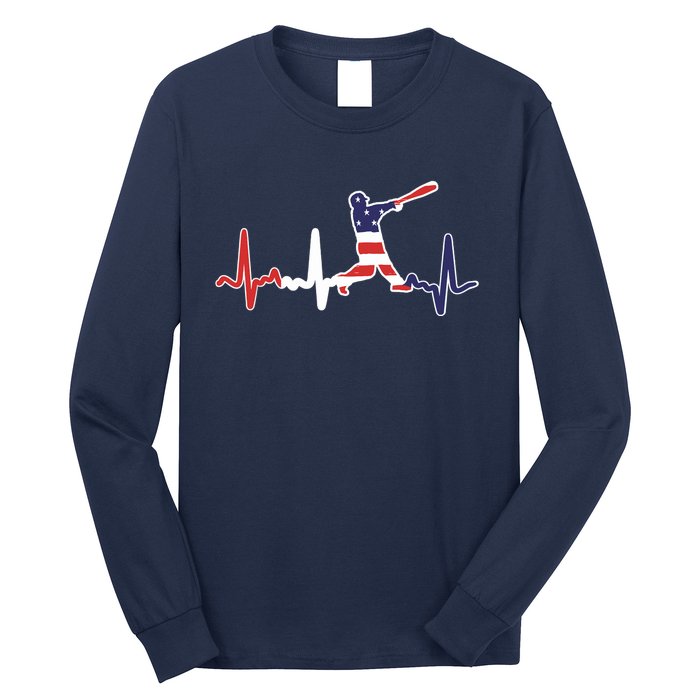 Home Run Baseball Flag Baseball Heartbeat Long Sleeve Shirt