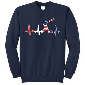 Home Run Baseball Flag Baseball Heartbeat Tall Sweatshirt