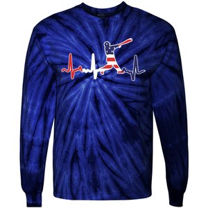 Home Run Baseball Flag Baseball Heartbeat Tie-Dye Long Sleeve Shirt