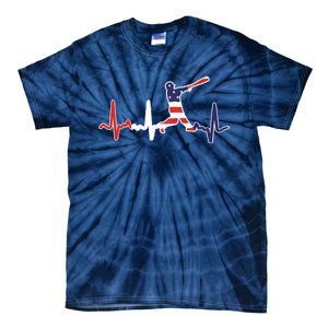 Home Run Baseball Flag Baseball Heartbeat Tie-Dye T-Shirt