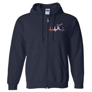 Home Run Baseball Flag Baseball Heartbeat Full Zip Hoodie