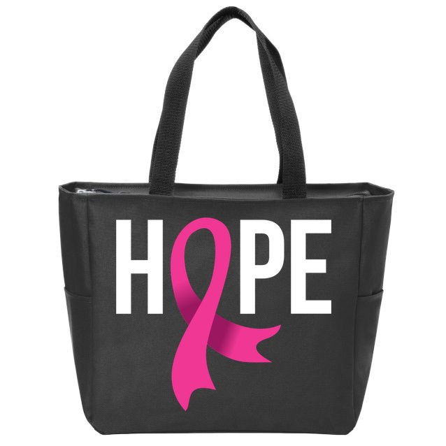 Hope Ribbon Breast Cancer Awareness Month Zip Tote Bag