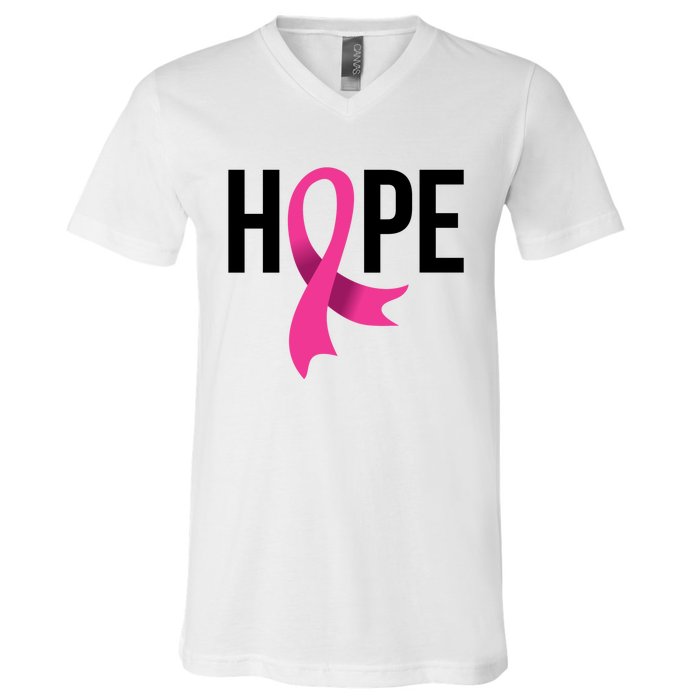 Hope Ribbon Breast Cancer Awareness Month V-Neck T-Shirt