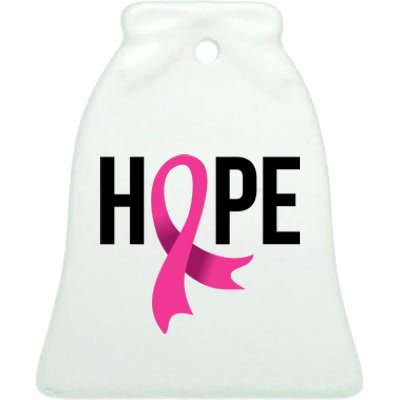 Hope Ribbon Breast Cancer Awareness Month Ceramic Bell Ornament