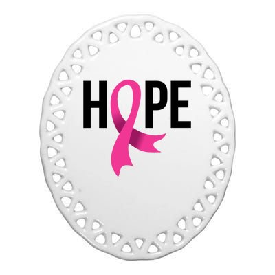 Hope Ribbon Breast Cancer Awareness Month Ceramic Oval Ornament