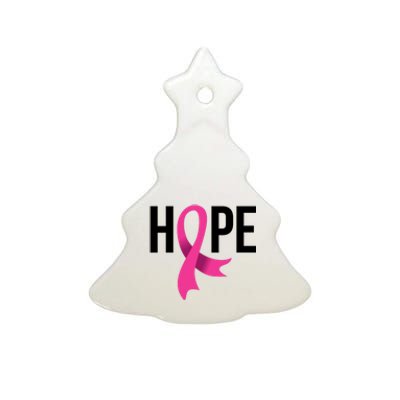 Hope Ribbon Breast Cancer Awareness Month Ceramic Tree Ornament