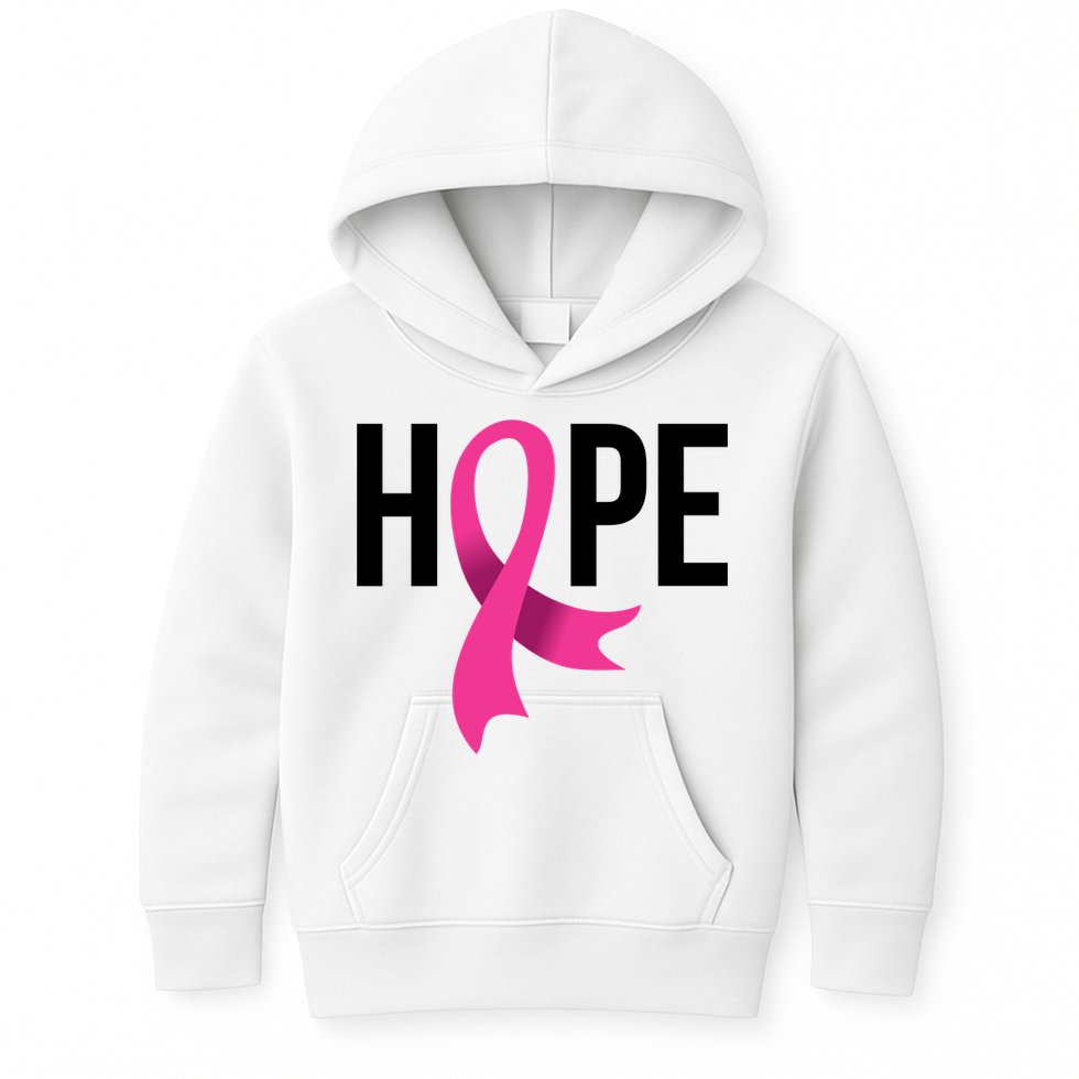 Hope Ribbon Breast Cancer Awareness Month Kids Hoodie