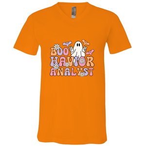 Halloween Retro Boo ABA Therapist BCBA Behavior Analyst V-Neck T-Shirt