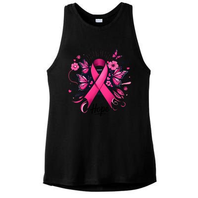 Hope Ribbon Butterfly Breast Cancer Awareness Ladies PosiCharge Tri-Blend Wicking Tank