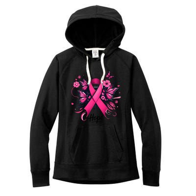 Hope Ribbon Butterfly Breast Cancer Awareness Women's Fleece Hoodie