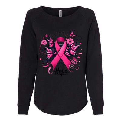 Hope Ribbon Butterfly Breast Cancer Awareness Womens California Wash Sweatshirt