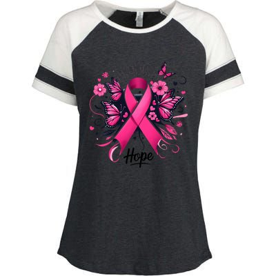 Hope Ribbon Butterfly Breast Cancer Awareness Enza Ladies Jersey Colorblock Tee