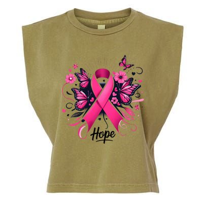 Hope Ribbon Butterfly Breast Cancer Awareness Garment-Dyed Women's Muscle Tee