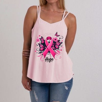 Hope Ribbon Butterfly Breast Cancer Awareness Women's Strappy Tank