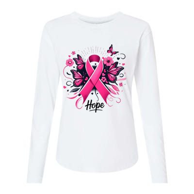 Hope Ribbon Butterfly Breast Cancer Awareness Womens Cotton Relaxed Long Sleeve T-Shirt