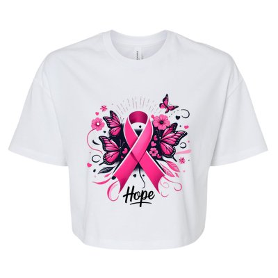 Hope Ribbon Butterfly Breast Cancer Awareness Bella+Canvas Jersey Crop Tee