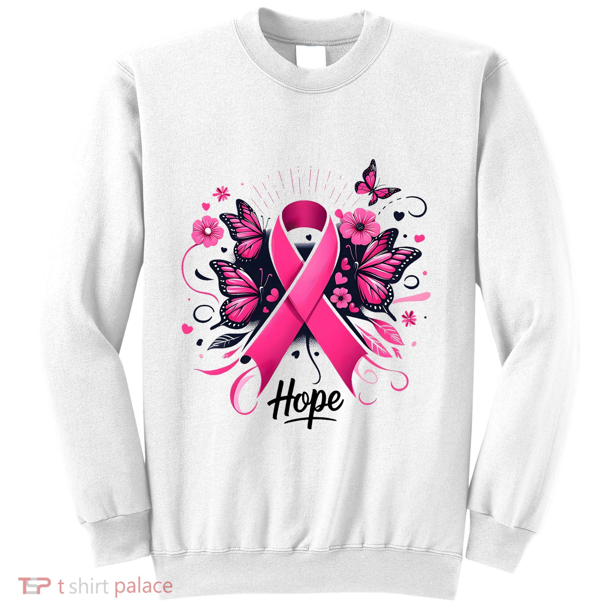 Hope Ribbon Butterfly Breast Cancer Awareness Sweatshirt
