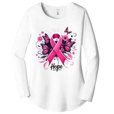 Hope Ribbon Butterfly Breast Cancer Awareness Women's Perfect Tri Tunic Long Sleeve Shirt