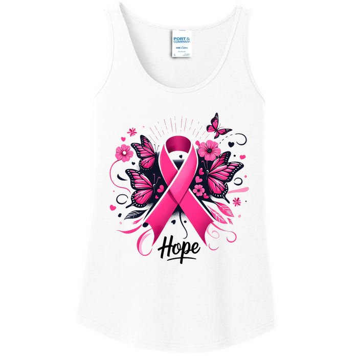 Hope Ribbon Butterfly Breast Cancer Awareness Ladies Essential Tank