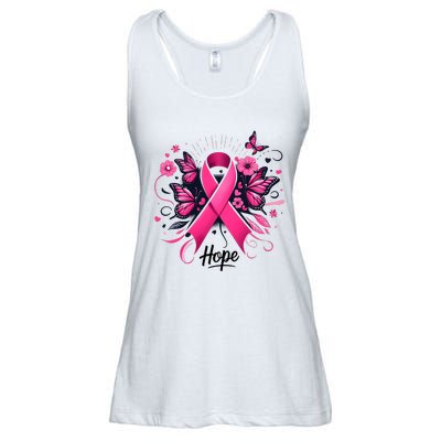 Hope Ribbon Butterfly Breast Cancer Awareness Ladies Essential Flowy Tank