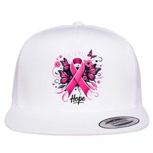 Hope Ribbon Butterfly Breast Cancer Awareness Flat Bill Trucker Hat