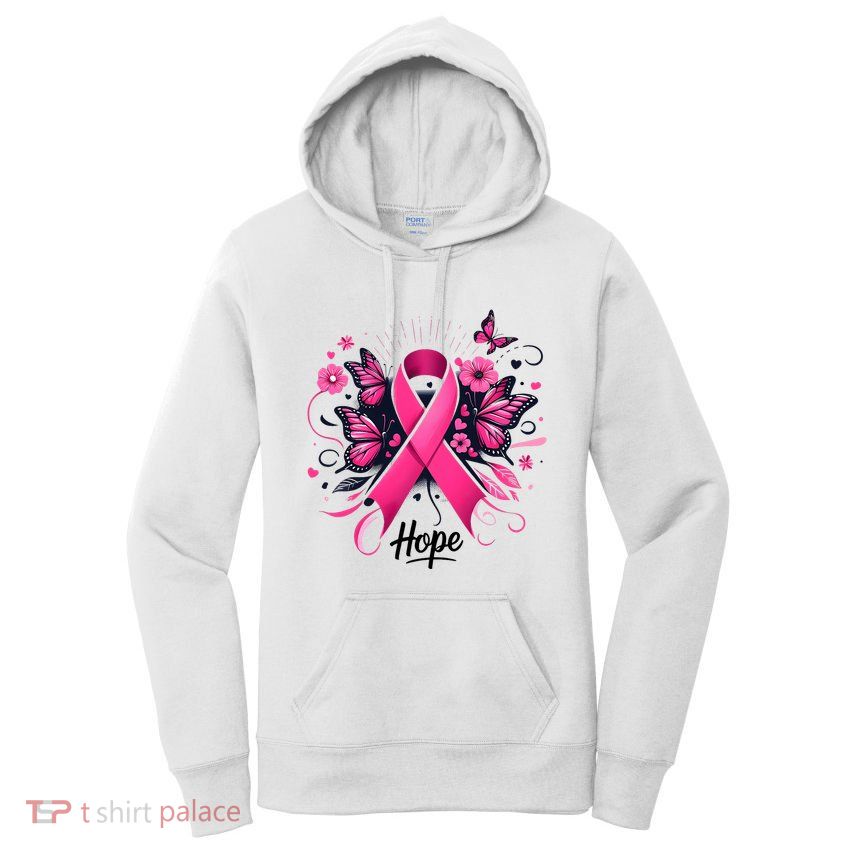 Hope Ribbon Butterfly Breast Cancer Awareness Women's Pullover Hoodie