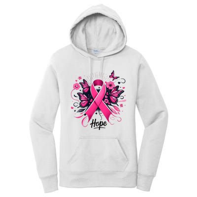 Hope Ribbon Butterfly Breast Cancer Awareness Women's Pullover Hoodie