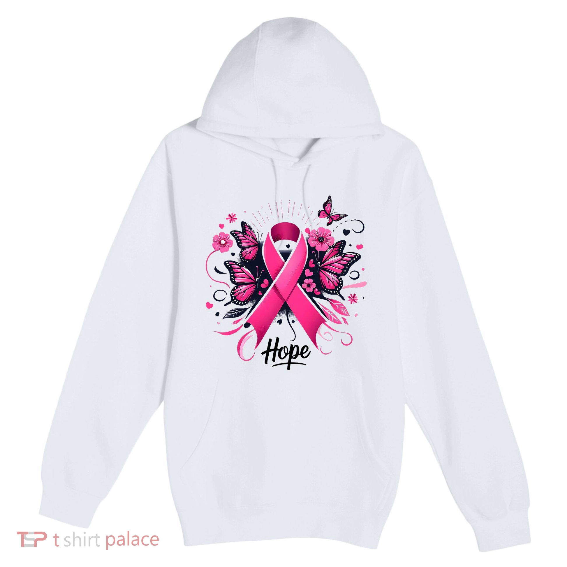 Hope Ribbon Butterfly Breast Cancer Awareness Premium Pullover Hoodie