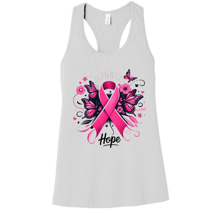 Hope Ribbon Butterfly Breast Cancer Awareness Women's Racerback Tank