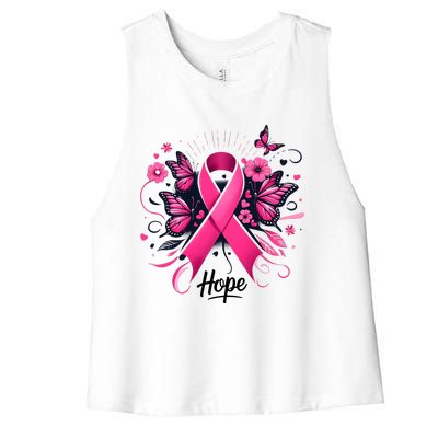 Hope Ribbon Butterfly Breast Cancer Awareness Women's Racerback Cropped Tank