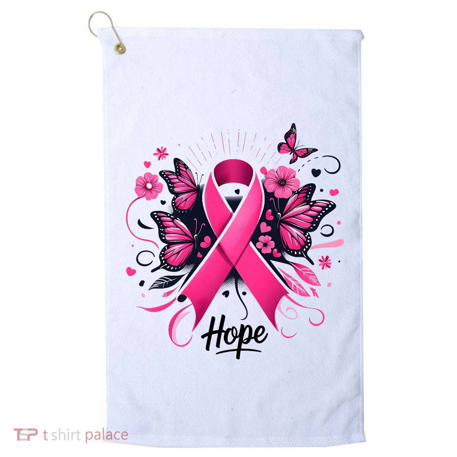 Hope Ribbon Butterfly Breast Cancer Awareness Golf Towel
