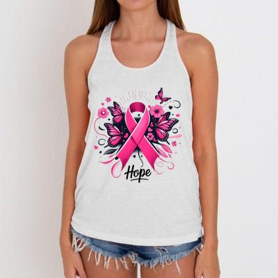 Hope Ribbon Butterfly Breast Cancer Awareness Women's Knotted Racerback Tank