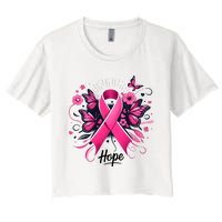 Hope Ribbon Butterfly Breast Cancer Awareness Women's Crop Top Tee