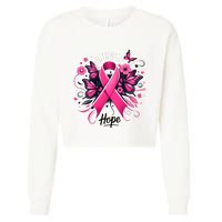 Hope Ribbon Butterfly Breast Cancer Awareness Cropped Pullover Crew