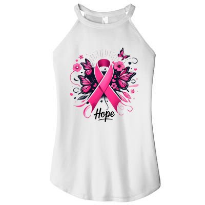 Hope Ribbon Butterfly Breast Cancer Awareness Women’s Perfect Tri Rocker Tank