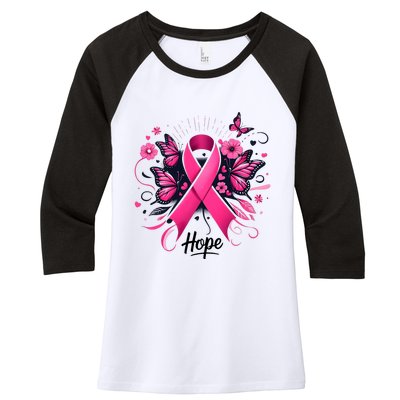 Hope Ribbon Butterfly Breast Cancer Awareness Women's Tri-Blend 3/4-Sleeve Raglan Shirt