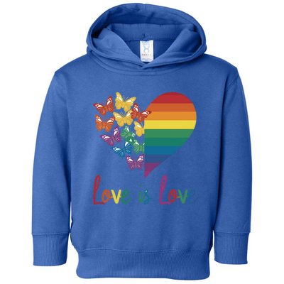 Heart Rainbow Butterfly Love Is Love Lgbt Lesbian Pride Gift Toddler Hoodie