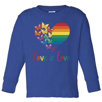 Heart Rainbow Butterfly Love Is Love Lgbt Lesbian Pride Gift Toddler Long Sleeve Shirt