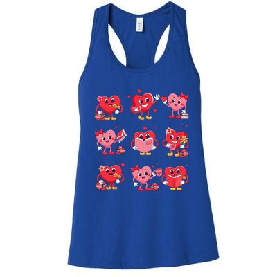 Heart Reading Book Cute Teacher Valentines Day Book Lover Women's Racerback Tank