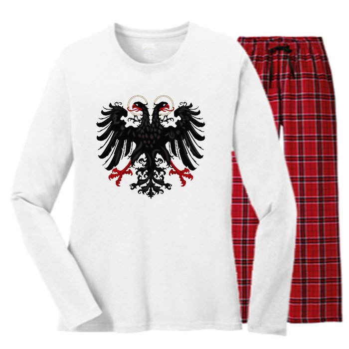 Holy Roman Banner Flag Double Headed Eagle Empire Women's Long Sleeve Flannel Pajama Set 