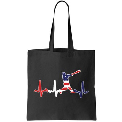 Home Run Baseball Flag Baseball Heartbeat Tote Bag