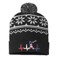 Home Run Baseball Flag Baseball Heartbeat USA-Made Snowflake Beanie