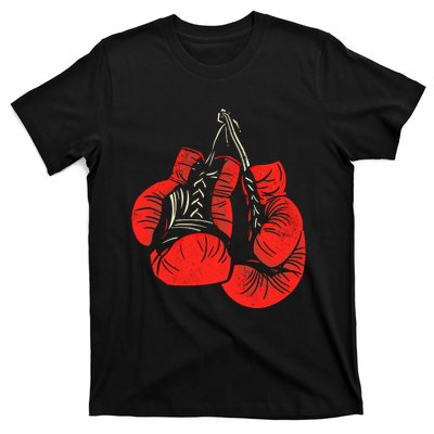 Hanging Red Boxing Gloves Graphic Gift T-Shirt