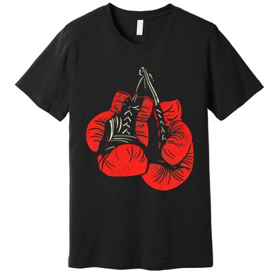 Hanging Red Boxing Gloves Graphic Gift Premium T-Shirt