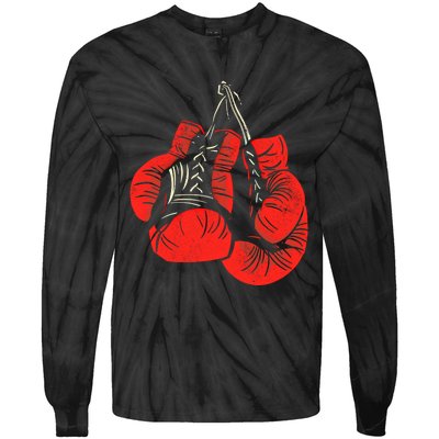 Hanging Red Boxing Gloves Graphic Gift Tie-Dye Long Sleeve Shirt