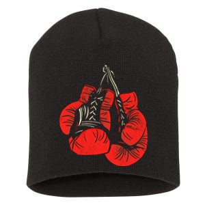 Hanging Red Boxing Gloves Graphic Gift Short Acrylic Beanie